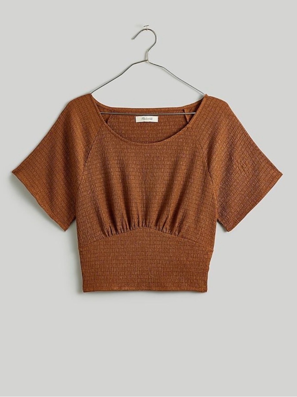 Madewell Shirred Crewneck Crop Top Warm Coffee